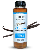 Tuturu Sugar Free Vanilla Syrup bottle with pour spout ideal for coffee and cocktails.