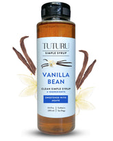 Tuturu Vanilla Bean Agave Syrup bottle showcases real vanilla flavor for coffee.