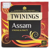 Twinings Assam Strong and Mighty 80 tea bags in a package, bold morning energy.