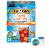 Twinings Brew Over Ice Peach Black Tea pods for iced tea, unsweetened and caffeinated.