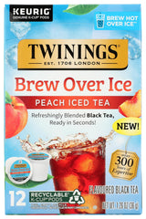 Twinings Brew Over Ice Peach Tea k-cup pack for refreshing iced tea.
