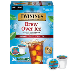 Twinings Brew Over Ice Unsweetened Black Tea K-Cup pods ready for quick iced tea.