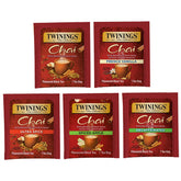 Twinings Chai tea bag sampler box displaying five flavors for sharing.