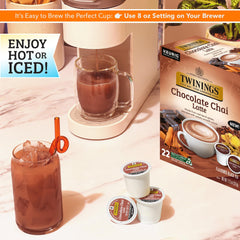 Twinings Chocolate Chai Latte mug setup showcasing at-home café vibe.