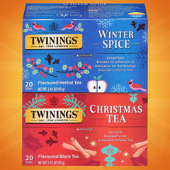 Twinings Christmas Tea bags closeup displaying bold black tea notes