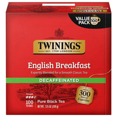Twinings Decaf English Breakfast tea bags for a caffeine-free daily ritual.