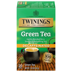 Twinings decaf green tea bags offer a smooth, caffeine-reduced cup.