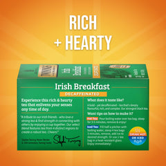 Twinings Decaf Irish Breakfast tea cup pour shows bold aroma without caffeine.