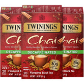 Twinings decaffeinated chai tea pack front, inviting a relaxing moment