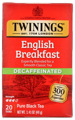 Twinings decaffeinated English Breakfast tea bags—robust flavor without caffeine for any time of day