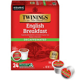 Twinings decaffeinated English Breakfast pods box front for quick mornings
