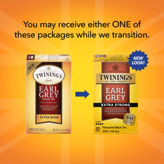 A bergamot citrus aroma enhances Twinings Earl Grey Extra Strong.