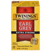 Twinings Earl Grey Extra Strong tea bags in a pack for bold flavor and convenience