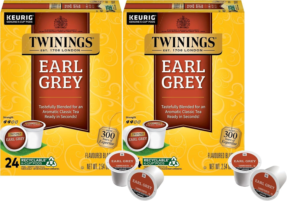 Twinings Earl Grey K-Cup box front for Keurig, convenient 48 pods.