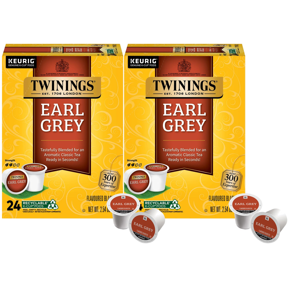 Twinings Earl Grey K-Cup Pods two-boxes front view, convenient single-serve tea.