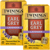 Twinings Earl Grey Lavender 2-pack front view, convenient packaging for busy mornings.
