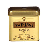 Twinings Earl Grey loose tea tin cap close-up with invigorating bergamot aroma