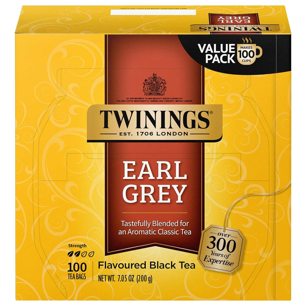 Twinings Earl Grey tea in individually wrapped bags for freshness on the go.
