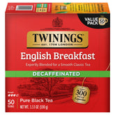 Twinings English Breakfast Decaf tea bags packaging for easy daily freshness.