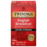 Twinings English Breakfast Extra Strong tea bags in steam-ready presentation for brisk mornings