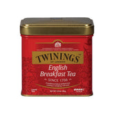 Twinings English Breakfast loose tea in a keepsake tin ready to brew.
