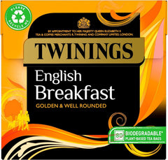 Twinings English Breakfast tea bags offer a bold, convenient start to your day.