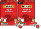 Twinings English Breakfast K-Cup pods in a two-box pack for convenient, everyday energy.