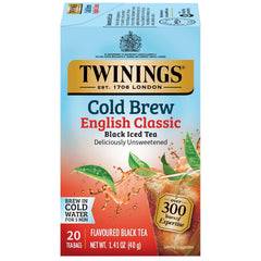 Twinings English Classic Cold Brew tea bags close-up, delivering robust iced tea flavor.