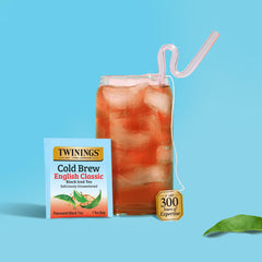 Tea bags steeping in a glass of iced tea by Twinings English Classic Cold Brew