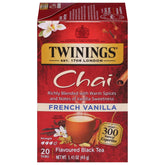 Twinings French Vanilla Chai tea bags with vanilla aroma for a cozy cup