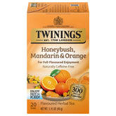 Twinings Honeybush Mandarin Orange tea bags on display, naturally caffeine-free and refreshing.