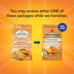 Twinings Honeybush Mandarin Orange tea boxes, compact packaging for easy on-the-go brews.