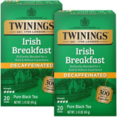 Twinings Irish Breakfast decaf tea bags ready for brewing, bold caffeine-free cup.