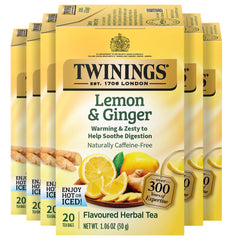 Twinings Lemon & Ginger Herbal Tea bags ready for a bright caffeine-free cup