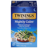 Twinings Nightly Calm tea box displayed for an easy evening ritual with caffeine-free comfort.
