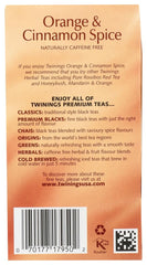 Twinings Orange and Cinnamon Spice Tea prepared in a mug with steam and citrus notes.
