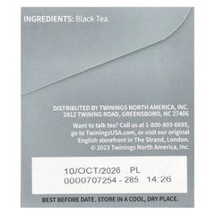 Twinings Prince of Wales tea bag closeup highlights premium leaves for a smooth, mellow cup.