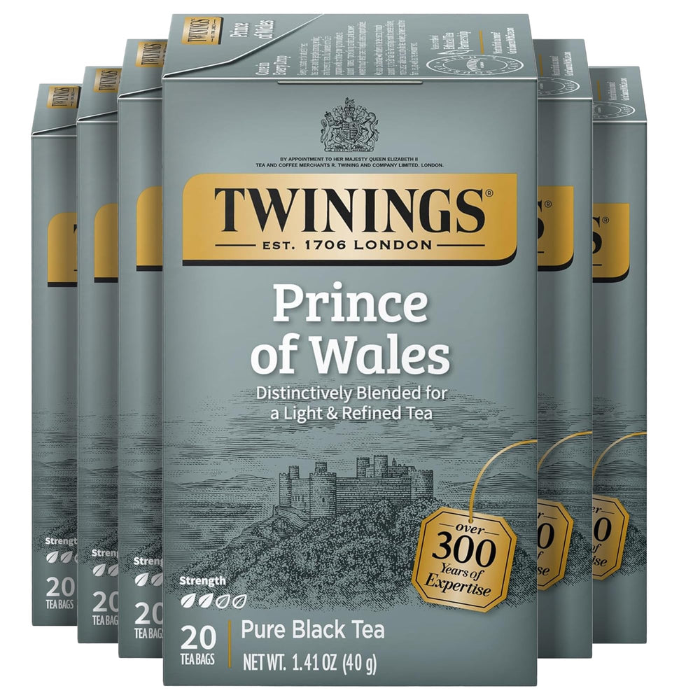 Twinings Prince of Wales tea box front view, premium packaging.