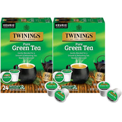 Twinings Pure Green Tea K-Cup Pods packaging shows a convenient twin-pack for easy daily brews.