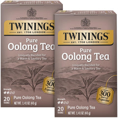 Twinings Pure Oolong Tea 2-Pack box highlights packaging for lasting freshness.