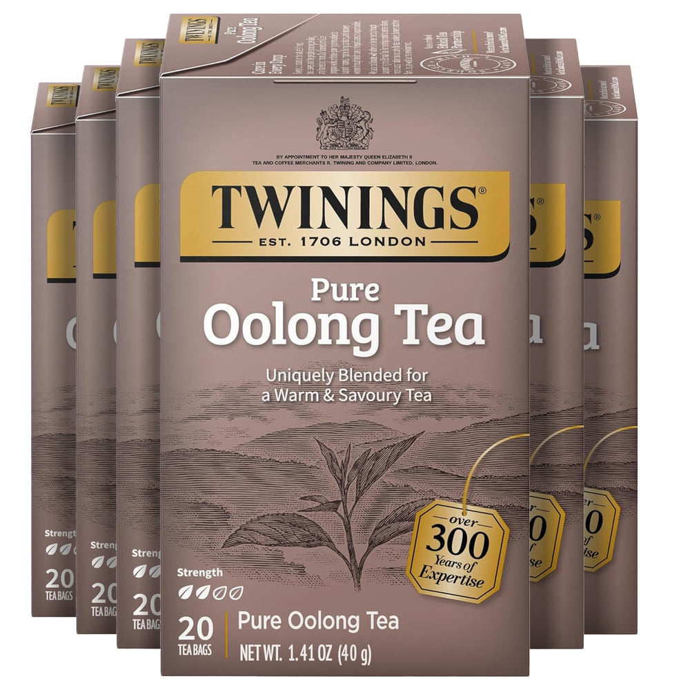 Twinings Pure Oolong tea bags in a six-box pack, convenient for daily brewing.