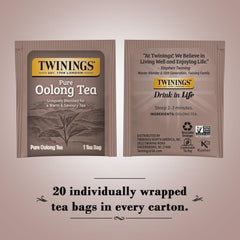 Twinings Pure Oolong Tea individually wrapped bags ensure fresh steep every time.