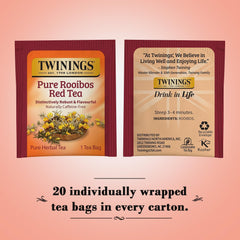 Twinings Pure Rooibos Red Tea individually wrapped bags ensure freshness.