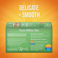 Packaging of Twinings Pure White Tea highlights freshness and sealed bags.