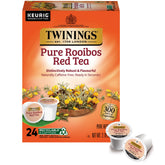 Twinings Rooibos K-Cup pods packaging shows caffeine-free herbal tea ready for quick brewing.
