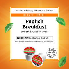 Six-box Twinings decaf English Breakfast set keeps tea ready for everyday mornings.