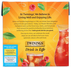 Twinings Strawberry and Raspberry Herbal Iced Tea Bags 72-count pack close-up for convenient daily brew.
