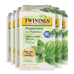 Twinings Superblends Peppermint Probiotics tea bags offer refreshing mint with probiotic support.