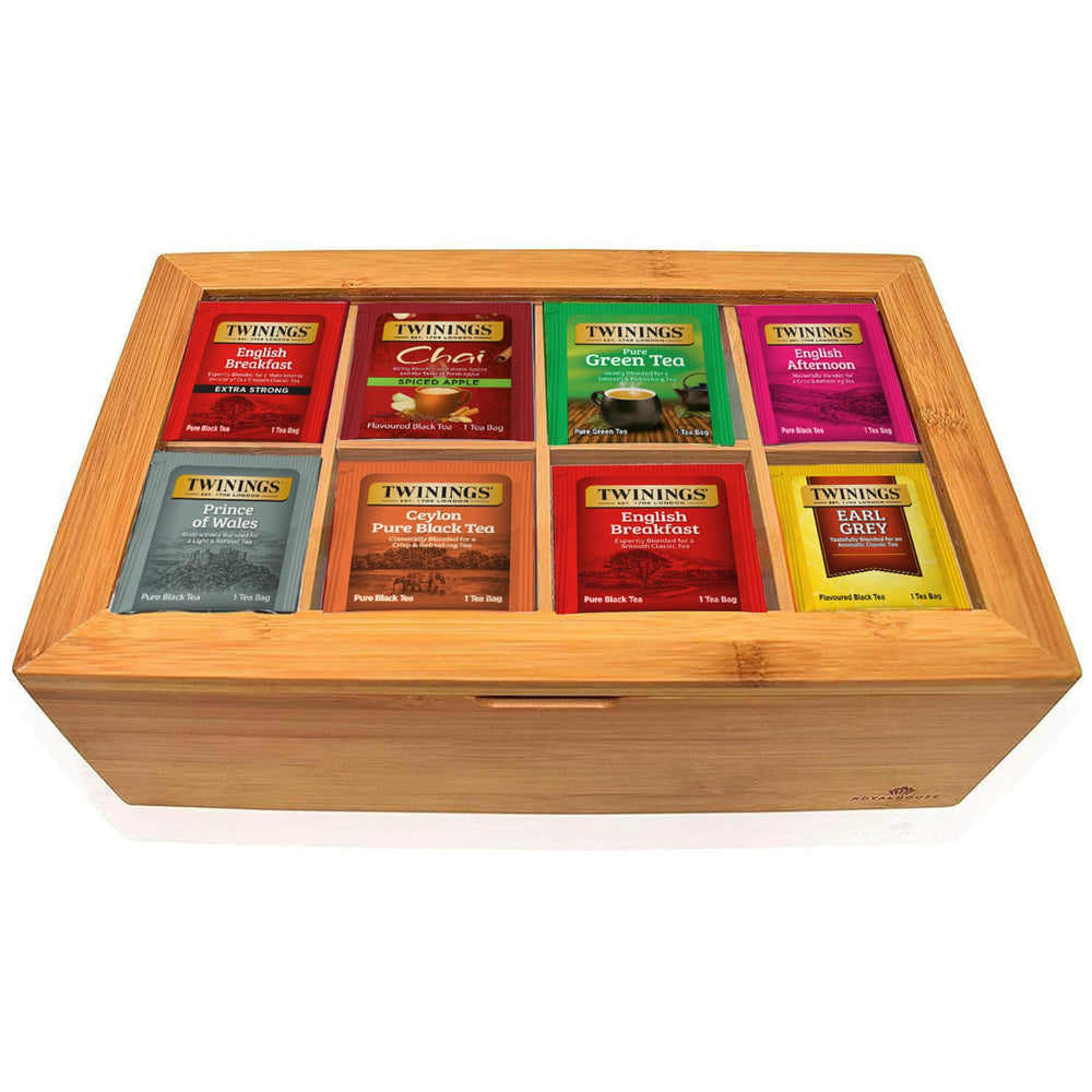 Twinings tea sampler box front shows diverse flavors for daily ritual
