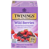 Twinings Wild Berries Herbal Tea bag showcasing berry-forward flavor and caffeine-free option